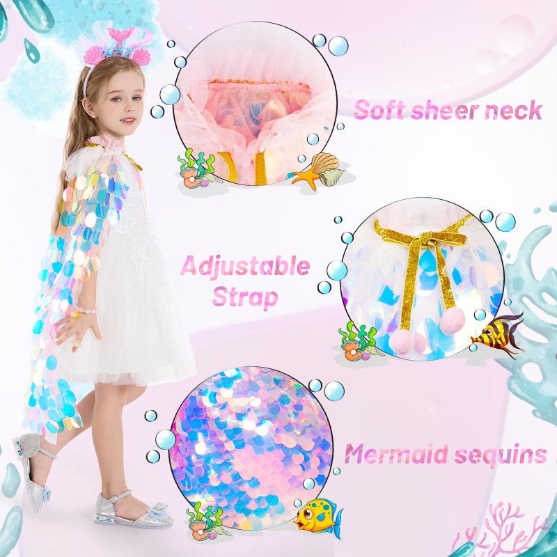 LIMIROLER Princess Dress Up Toys Princess Dress Up Clothes Rainbow Mermaid Cape Kit 9 Pcs Gift Set for Little Girls 3-8 Years Old  Great Gift Set for Birthday Christmas Halloween - Image 3